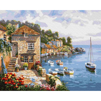 Malowanie po numerach Jezioro Como 40x50 Płótno + Farby + Pędzle